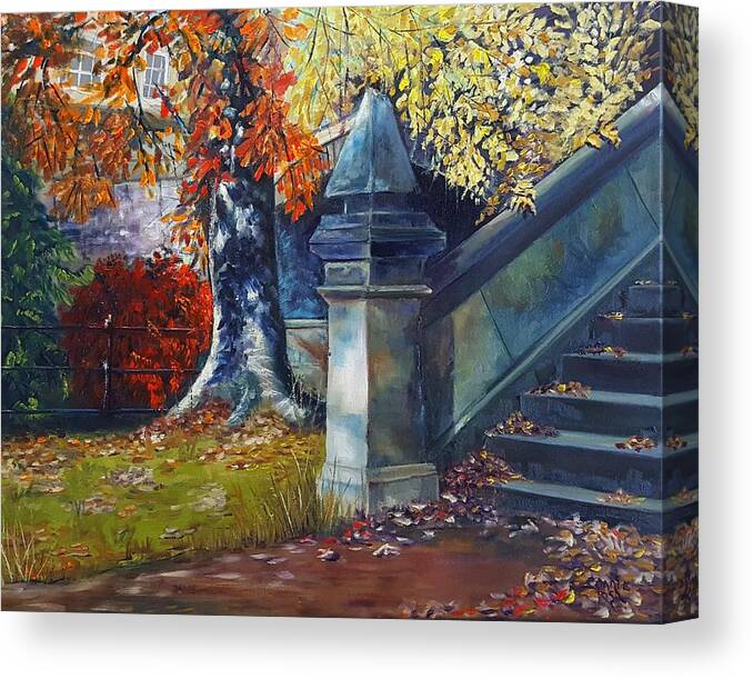 Fall Canvas Print featuring the painting Autumn under the Bridge by Connie Rish