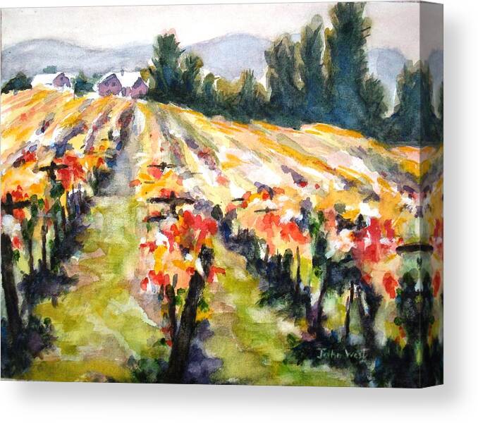 Landscape Canvas Print featuring the painting Autumn Vineyards by John West