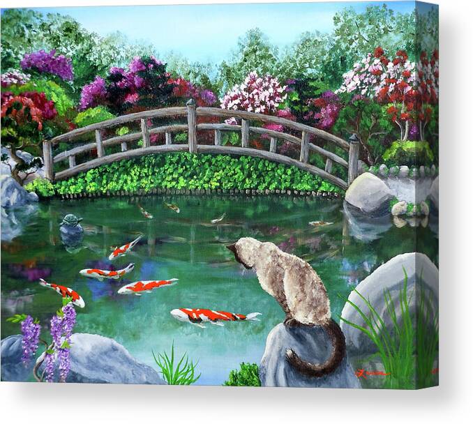 Bridge Canvas Print featuring the painting Balinese Cat at Hakone by Laura Iverson