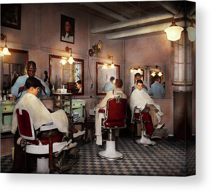 Barber Art Canvas Print featuring the photograph Barber - Senators-only barbershop 1937 by Mike Savad