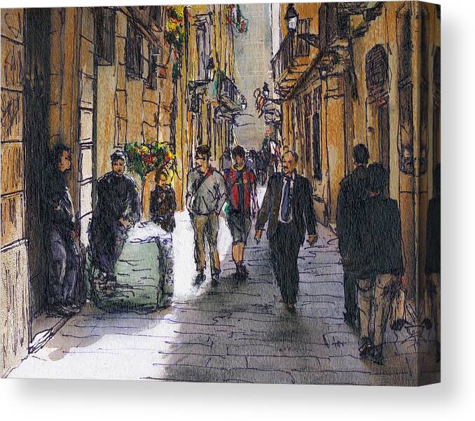 Spain Canvas Print featuring the painting Barcelona Street Sketch by Randy Sprout