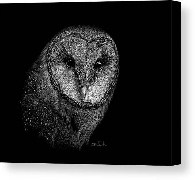 Barn Owl Canvas Print featuring the drawing Barn Owl II by Isabel Salvador