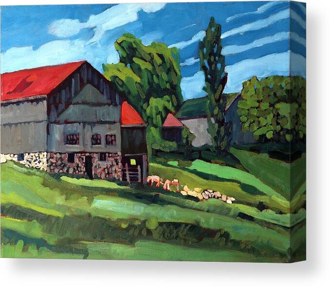 814 Canvas Print featuring the painting Barn Roofs by Phil Chadwick