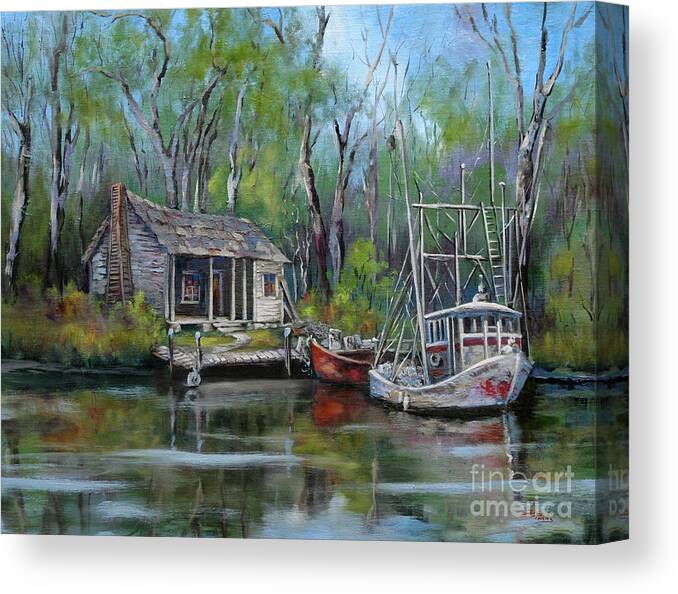 Louisiana Bayou Camp Canvas Print featuring the painting Bayou Shrimper by Dianne Parks