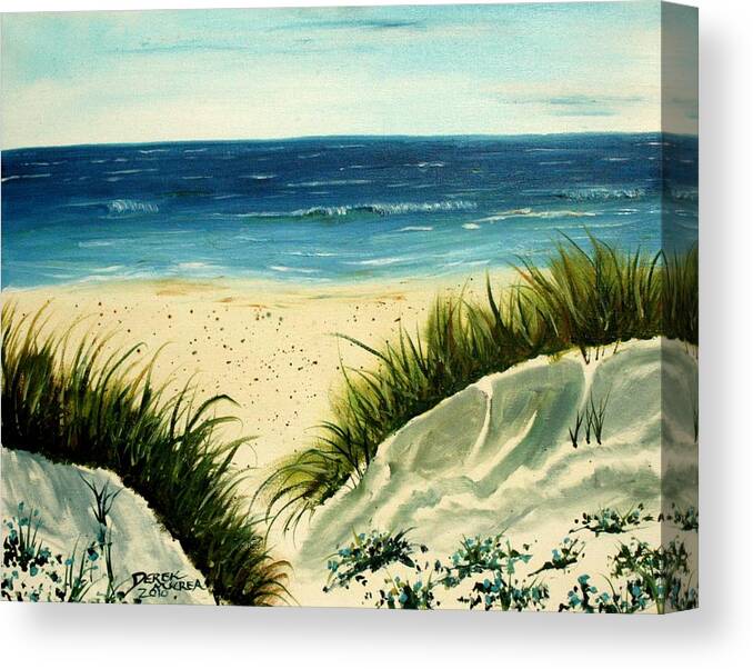 Beach Canvas Print featuring the painting Beach Sand Dunes Acrylic Painting by Derek Mccrea