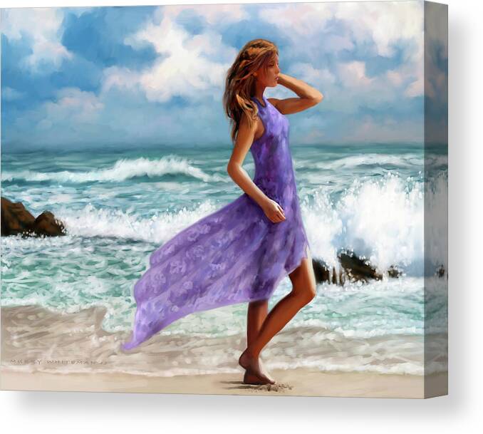 Beach Stroll Walking Surf Girl Canvas Print featuring the mixed media Beach Stroll by Murry Whiteman