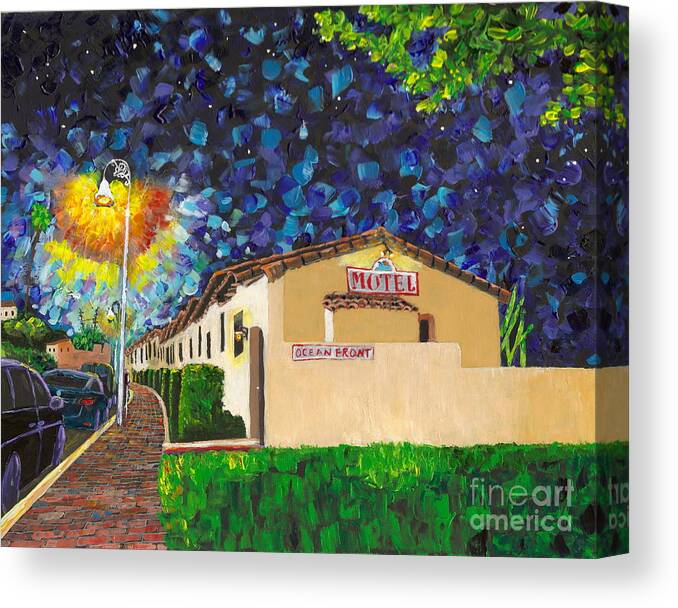 San Clemente Canvas Print featuring the painting Beachcomber Motel by Mary Scott