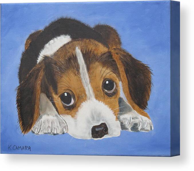 Pets Canvas Print featuring the painting Beagle Sad Eyes by Kathie Camara