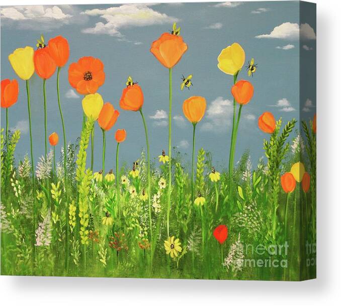 Landscape Canvas Print featuring the painting Bee-Utiful Day by Carol Sweetwood