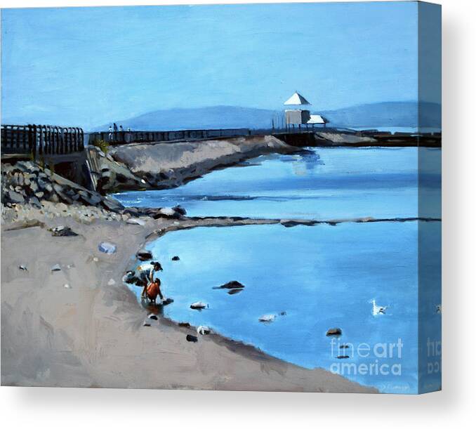 Castle Island Canvas Print featuring the painting Before the Fog at Castle Island by Deb Putnam