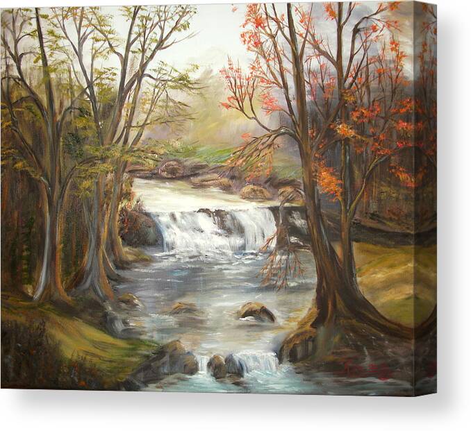 Landscape Canvas Print featuring the painting Below the falls by Kenneth LePoidevin