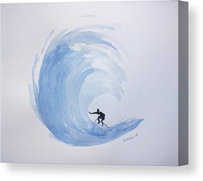 Big Canvas Print featuring the painting Big Wave Surfing by Edwin Alverio