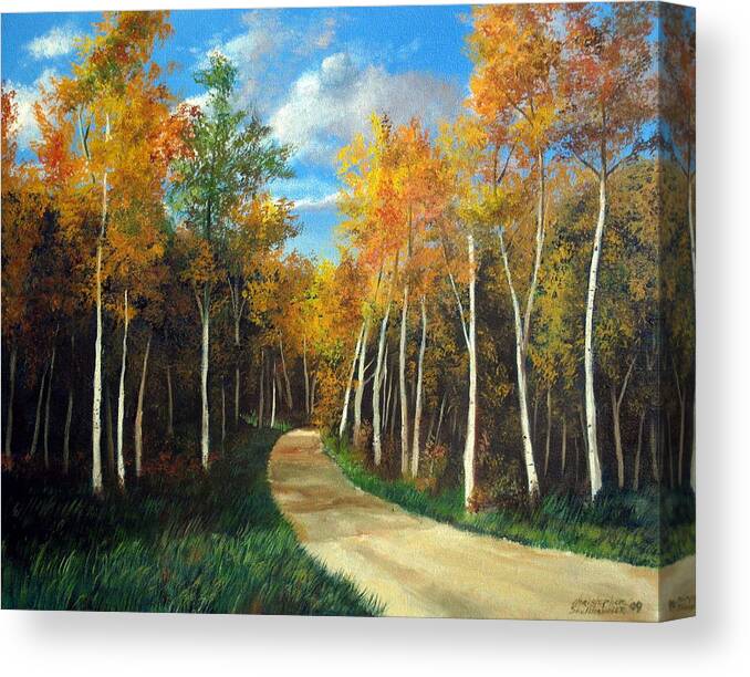 Birch Canvas Print featuring the painting Birch Trees along the Country Road by Christopher Shellhammer