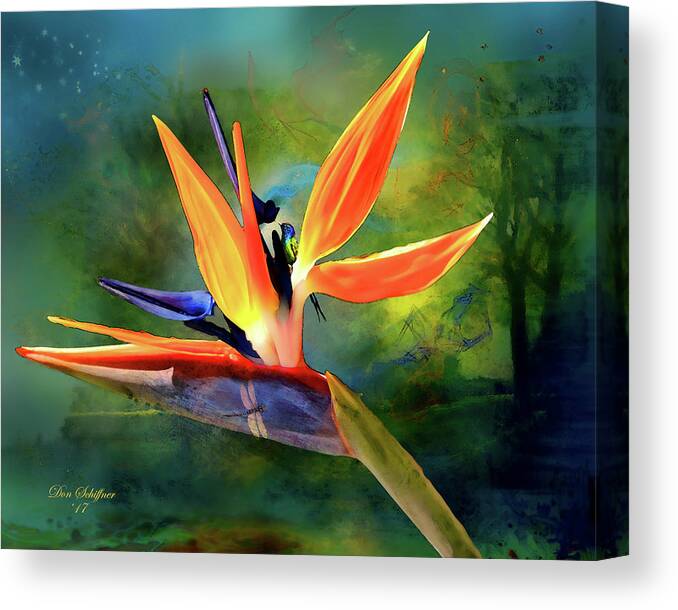 Flower Canvas Print featuring the digital art Bird of Paradise by Don Schiffner