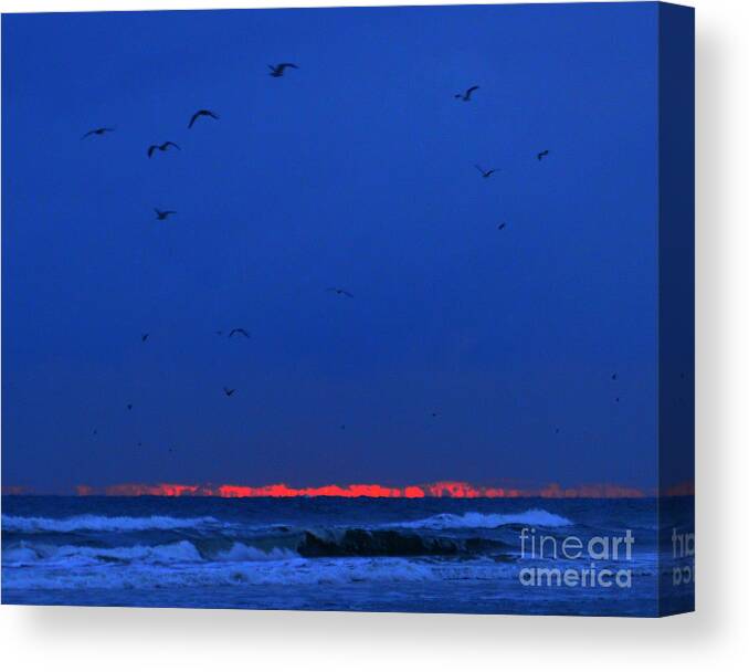 Hot Pink; Photography Canvas Print featuring the photograph Seascape with hot pink dawn by Julianne Felton