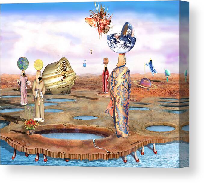 Birth Of The Universe With Lionfish Is A Surreal Landscape Canvas Print featuring the digital art Birth of the Universe with Lionfish by Leo Malboeuf