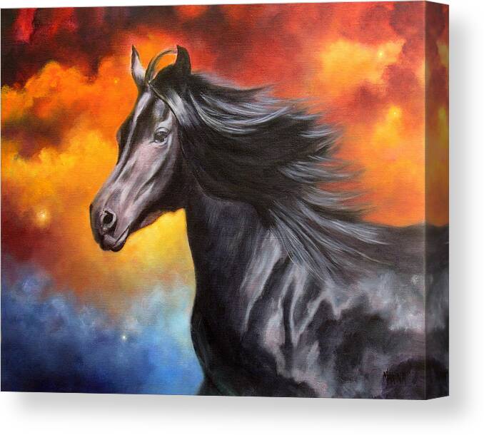Horse Canvas Print featuring the painting Black Thunder by Marina Petro