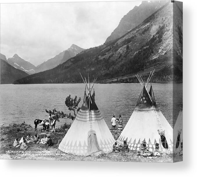 1910s Canvas Print featuring the photograph Blackfoot Encampment. by Granger