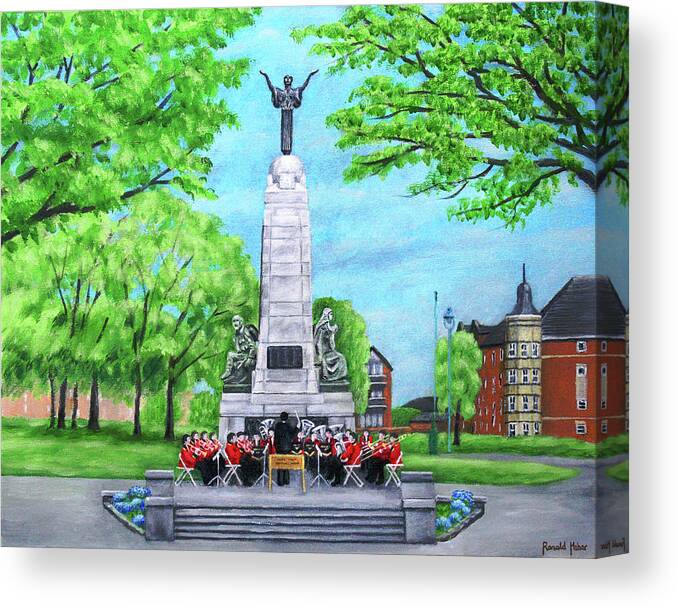 Blackpool Brass Canvas Print featuring the painting Blackpool Brass Ashton Gardens War Memorial St Annes on Sea by Ronald Haber