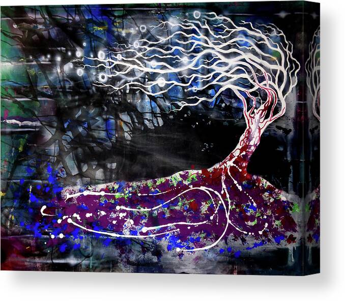 Tree Canvas Print featuring the painting Blowing Tree by Leigh Odom