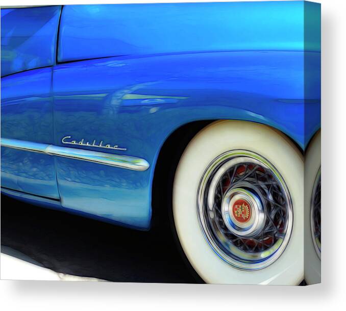 Car Canvas Print featuring the photograph Blue Cadillac - classic car by Ann Powell