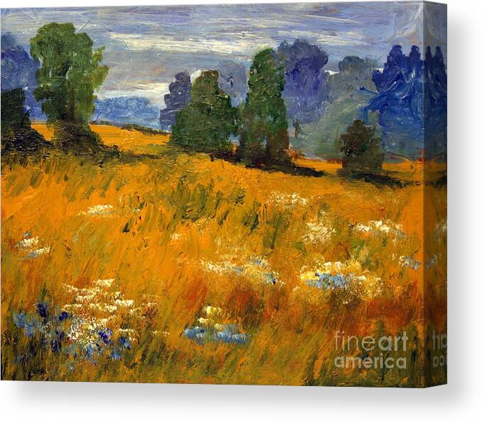 Paintings Canvas Print featuring the painting Blue Cornflowers on the Meadow by Julie Lueders 
