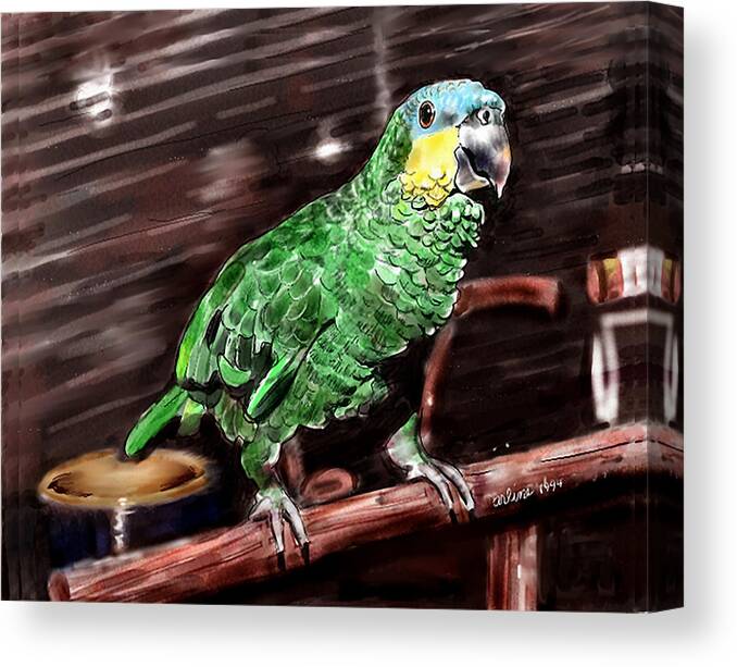 Bird Canvas Print featuring the digital art Blue-fronted Amazon Parrot by Arline Wagner