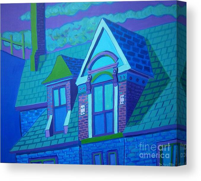 Blue Canvas Print featuring the painting Blue Gloucester Rooftop by Debra Bretton Robinson