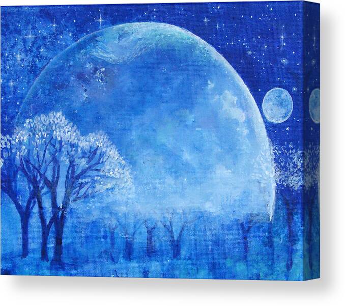 Blue Canvas Print featuring the painting Blue Night Moon by Ashleigh Dyan Bayer