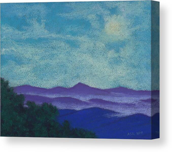 Mountains Canvas Print featuring the pastel Blue Ridges Mist 1 by Anne Katzeff