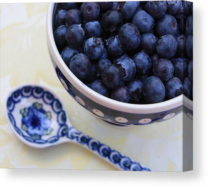 Still Life Of Fruit Canvas Print featuring the photograph Blueberries and Spoon by Carol Groenen