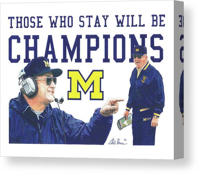 Michigan Wolverines Canvas Print featuring the drawing Bo Schembechler by Chris Brown