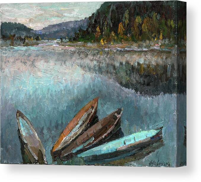 Plein Air Canvas Print featuring the painting Boats in the Kin by Juliya Zhukova