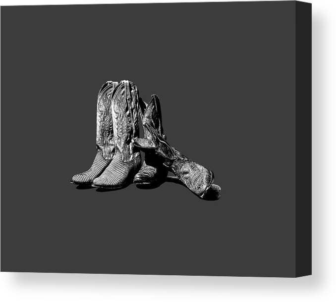 Boots Canvas Print featuring the photograph Boot Friends Gray Background by Lesa Fine
