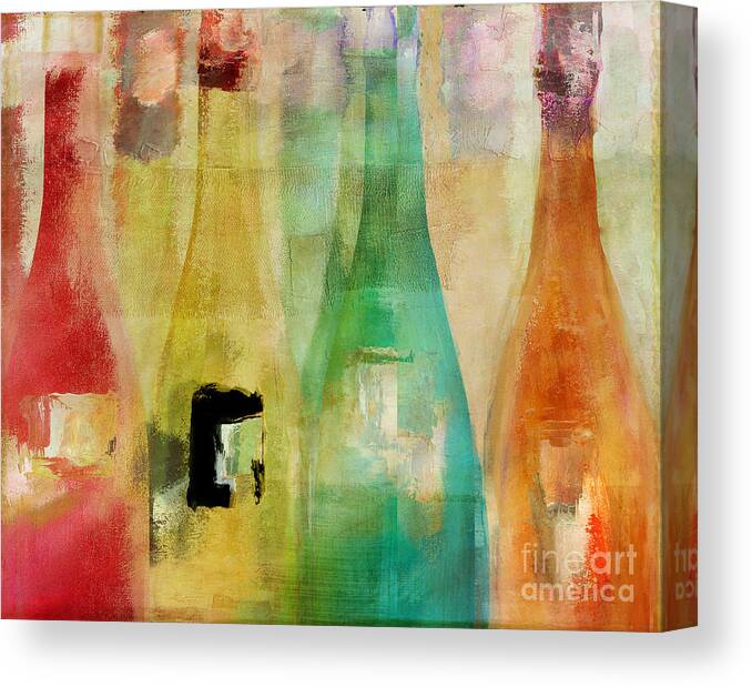 Painted Bottles Canvas Print featuring the painting Bouteilles by Mindy Sommers