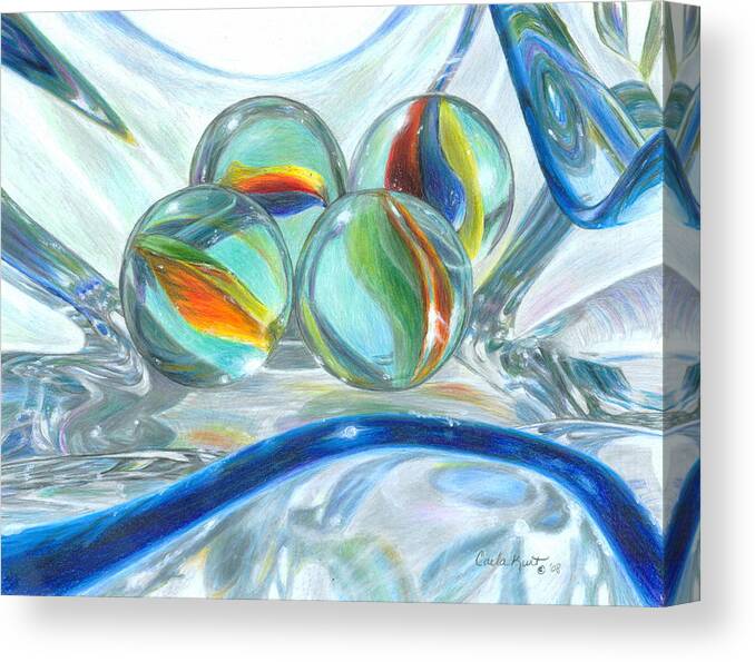 Glass Canvas Print featuring the drawing Bowl of Marbles by Carla Kurt