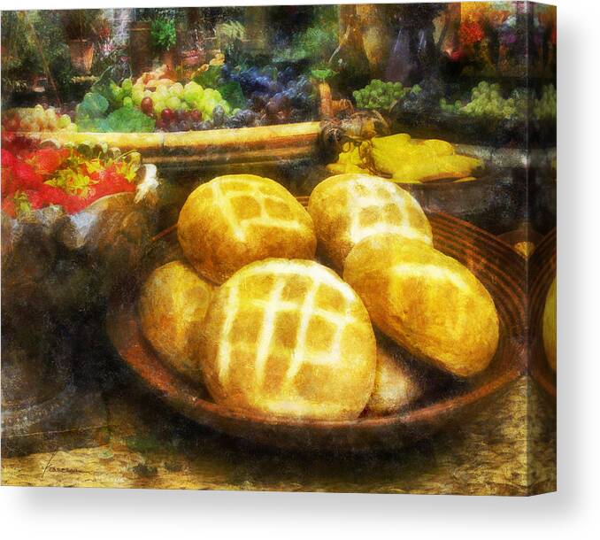 Bread; Loaf; Loaves; Food; Fruit; Still-life; Grapes Canvas Print featuring the digital art Bread Table by Frances Miller