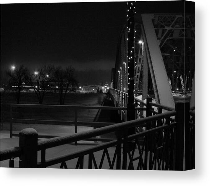 Downtown Grand Forks North Dakota Winter Canvas Print featuring the photograph Bridge to Minnesota by Jana Rosenkranz