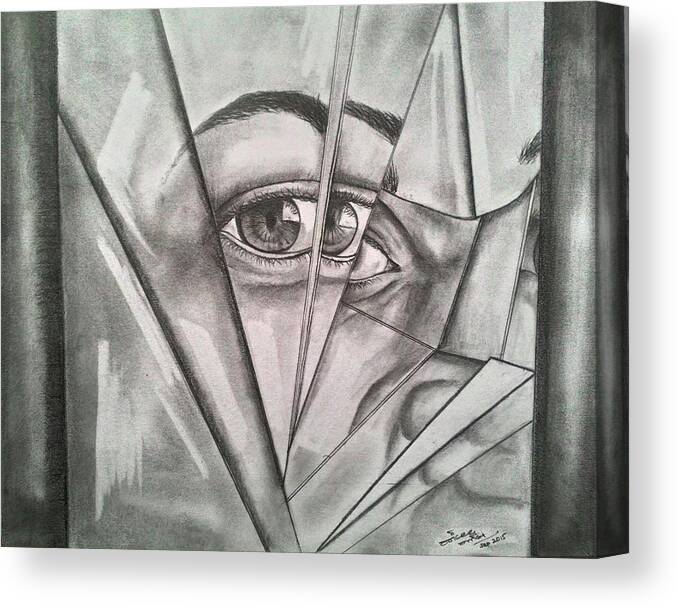 Glass Canvas Print featuring the drawing Broken by Jaiteg Singh