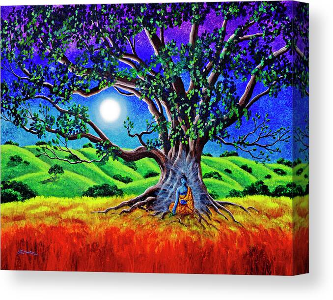 Rainbow Canvas Print featuring the painting Buddha Healing the Earth by Laura Iverson