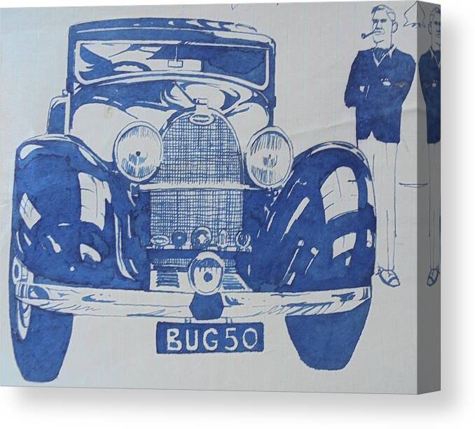 Bugatti Canvas Print featuring the drawing Bugatti by Mike Jeffries