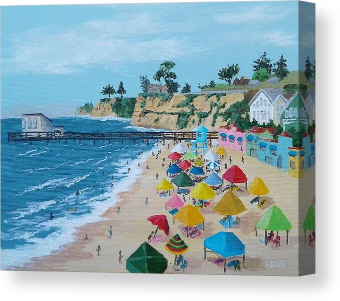 Capitola Canvas Print featuring the painting Busy Capitola Beach by Katherine Young-Beck
