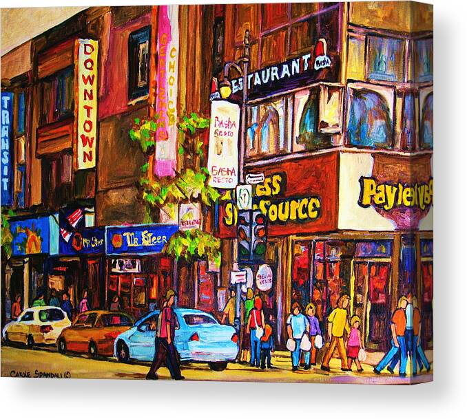Cityscape Canvas Print featuring the painting Busy Downtown Street by Carole Spandau