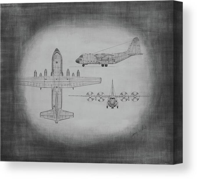 C130 Canvas Print featuring the drawing C130 Hercules by Gregory Lee