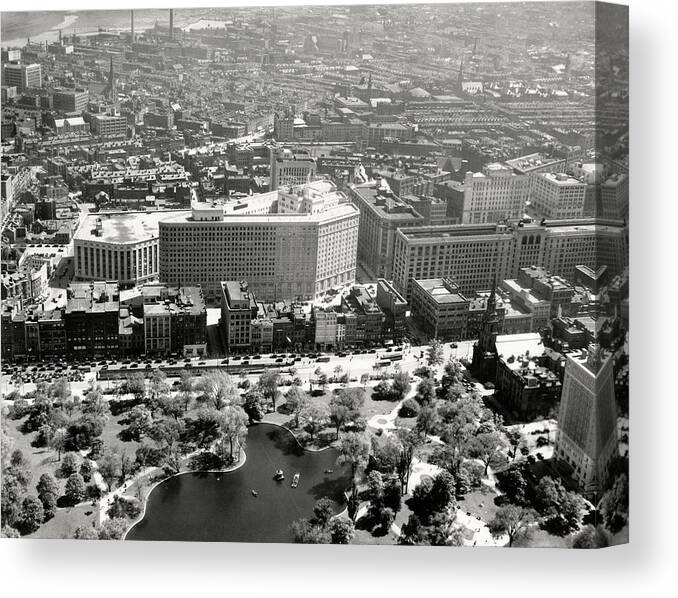 Boston Massachusetts Canvas Print featuring the photograph C. 1930 Aerial view of Boston by Historic Image