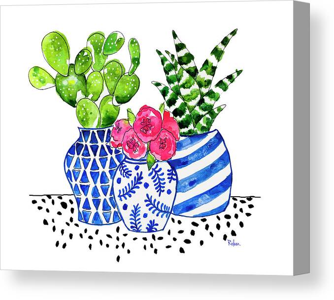 Chinoiserie Chic Canvas Print featuring the painting Cactus Garden by Roleen Senic