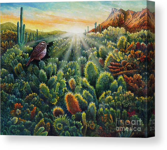 Cactus Wren Canvas Print featuring the painting Cactus Wren by Michael Frank