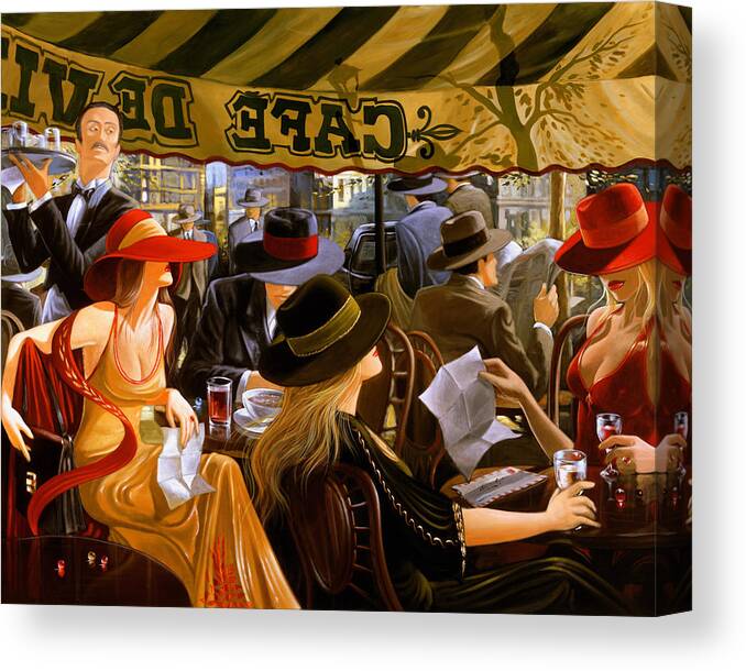 Cityscape Canvas Print featuring the painting Cafe De Vill by Victor Ostrovsky