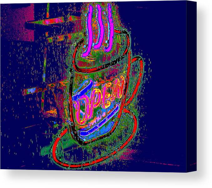 Neon Canvas Print featuring the photograph Caffeine Light Is Lit by Larry Beat