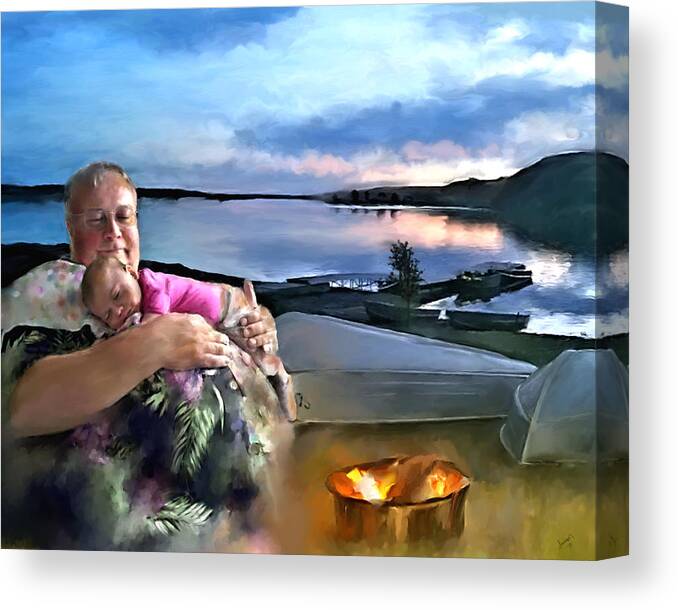  Canvas Print featuring the painting Camping with Grandpa by Susan Kinney